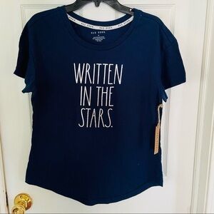 NWT RAE DUNN navy WRITTEN IN THE STARS. Short Sleeve graphic shirt small